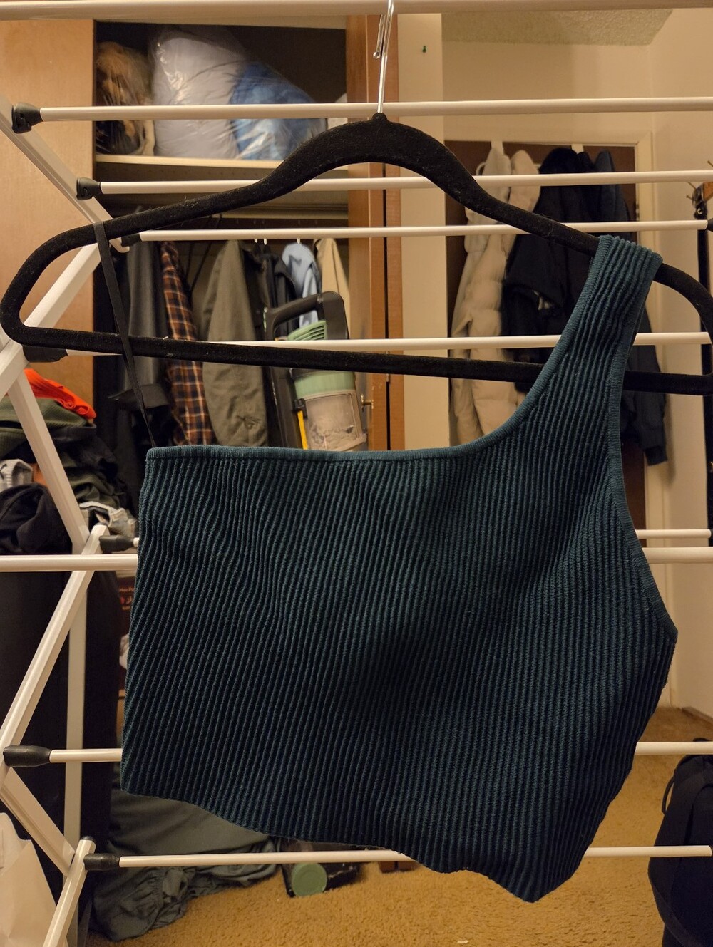 Babaton One-Shoulder Ribbed Crop Top in Deep Teal